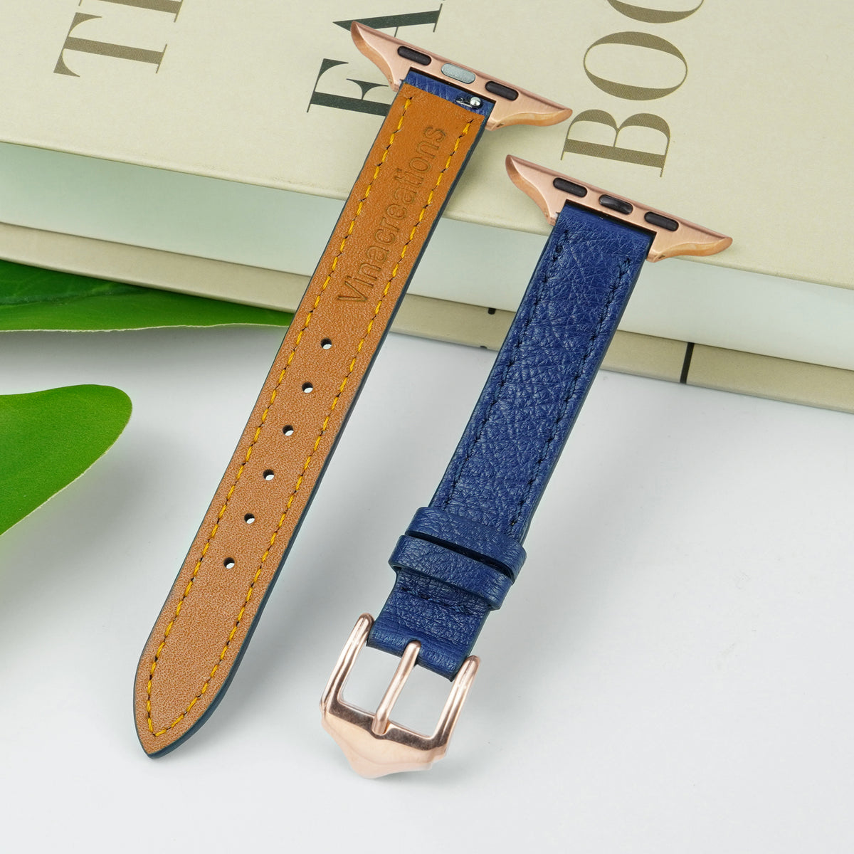 Blue Flat Ostrich Leather Band Compatible Apple Watch Iwatch for Women| Gold Buckle