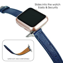 Blue Flat Ostrich Leather Band Compatible Apple Watch Iwatch for Women| Silver Buckle