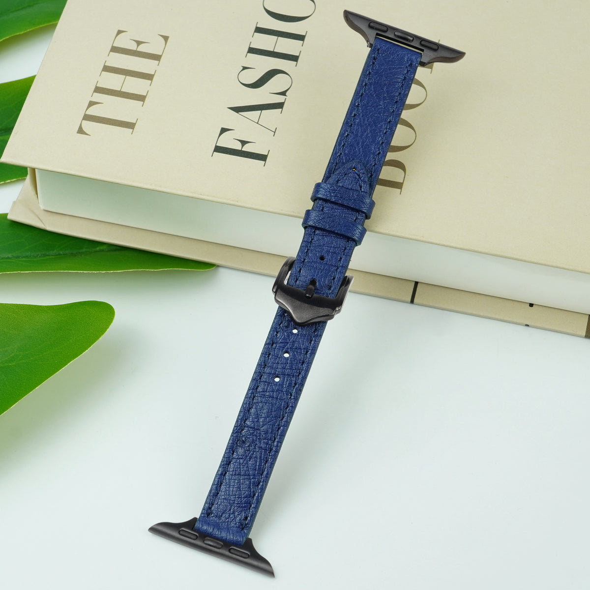 Blue Flat Ostrich Leather Band Compatible Apple Watch Iwatch for Women| Black Buckle