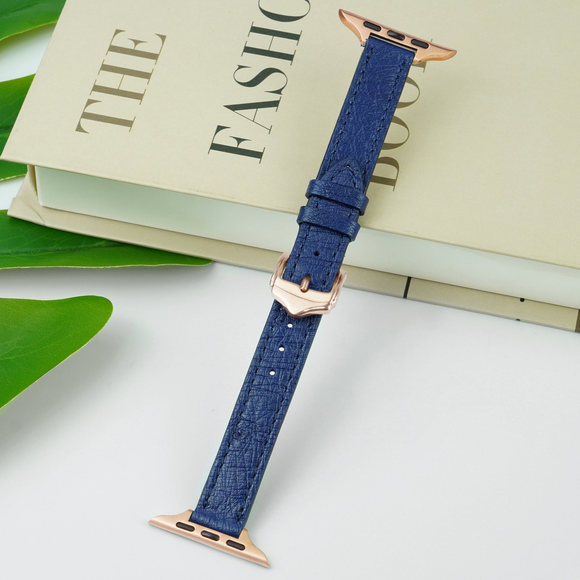 Blue Flat Ostrich Leather Band Compatible Apple Watch Iwatch 49mm Screen Protector Case Black Adapter Replacement Strap For Smartwatch Series 7 8 Leather Handmade AW-184G-W-49MM