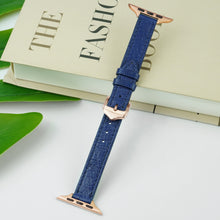 Blue Flat Ostrich Leather Band Compatible Apple Watch Iwatch for Women| Gold Buckle