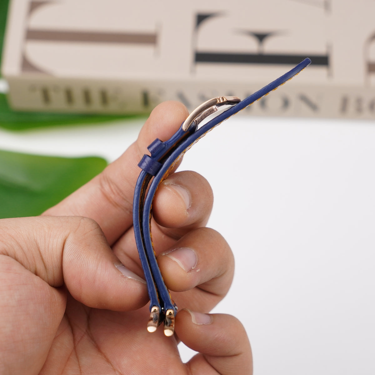 Blue Flat Ostrich Leather Band Compatible Apple Watch Iwatch for Women| Gold Buckle