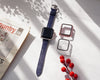 Blue Flat Ostrich Leather Band Compatible Apple Watch Iwatch 38mm Screen Protector Case Black Adapter Replacement Strap For Smartwatch Series 1 2 3 Leather Handmade AW-184S-W-38MM