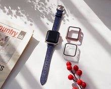Blue Flat Ostrich Leather Band Compatible Apple Watch Iwatch for Women| Silver Buckle