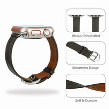 Dark Brown Flat Ostrich Leather Band Compatible Apple Watch Iwatch for Women| Silver Buckle