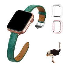 Green Flat Ostrich Leather Band Compatible Apple Watch Iwatch for Women| Silver Buckle