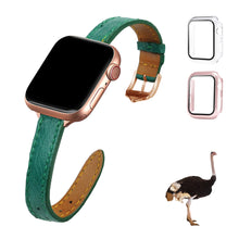 Green Flat Ostrich Leather Band Compatible Apple Watch Iwatch for Women| Gold Buckle