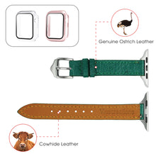 Green Flat Ostrich Leather Band Compatible Apple Watch Iwatch for Women| Silver Buckle