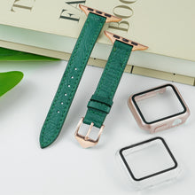 Green Flat Ostrich Leather Band Compatible Apple Watch Iwatch for Women| Gold Buckle