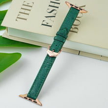 Green Flat Ostrich Leather Band Compatible Apple Watch Iwatch for Women| Gold Buckle