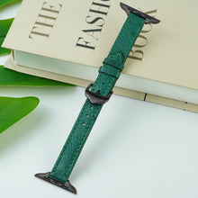 Green Flat Ostrich Leather Band Compatible Apple Watch Iwatch for Women| Black Buckle