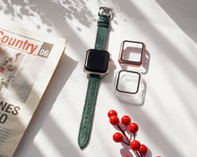 Green Flat Ostrich Leather Band Compatible Apple Watch Iwatch for Women| Silver Buckle