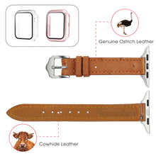 Light Brown Flat Ostrich Leather Band Compatible Apple Watch Iwatch for Women| Silver Buckle