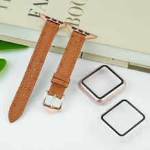 Light Brown Flat Ostrich Leather Band Compatible Apple Watch Iwatch for Women| Gold Buckle