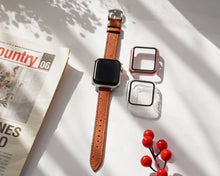Light Brown Flat Ostrich Leather Band Compatible Apple Watch Iwatch for Women| Silver Buckle