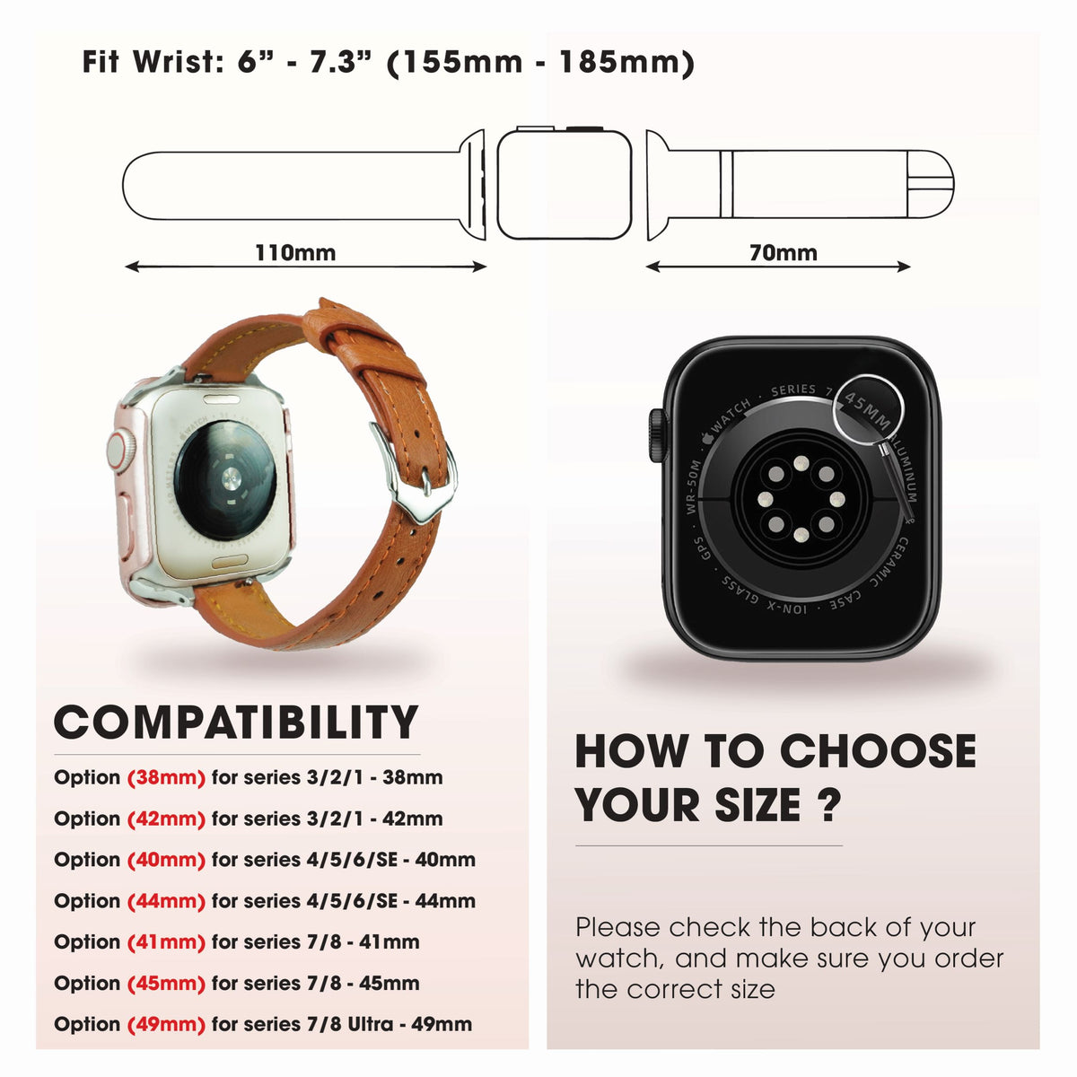 Light Brown Flat Ostrich Leather Band Compatible Apple Watch Iwatch for Women| Silver Buckle