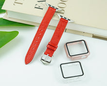 Red Flat Ostrich Leather Band Compatible Apple Watch Iwatch| Silver Buckle