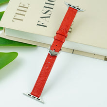 Red Flat Ostrich Leather Band Compatible Apple Watch Iwatch| Silver Buckle