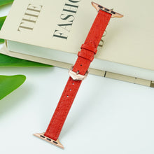 Red Flat Ostrich Leather Band Compatible Apple Watch Iwatch| Gold Buckle