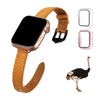 Tan Flat Ostrich Leather Band Compatible Apple Watch Iwatch 49mm Screen Protector Case Black Adapter Replacement Strap For Smartwatch Series 7 8 Leather Handmade AW-182B-W-49MM