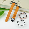Tan Flat Ostrich Leather Band Compatible Apple Watch Iwatch 49mm Screen Protector Case Black Adapter Replacement Strap For Smartwatch Series 7 8 Leather Handmade AW-182B-W-49MM