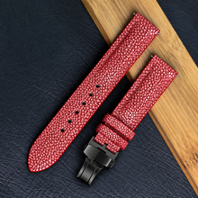 Padded Red Stingray Leather Watch Strap with Deployment Clasp