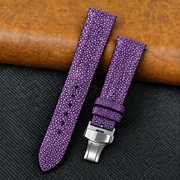 Padded Purple Stingray Leather Watch Strap with Deployment Clasp