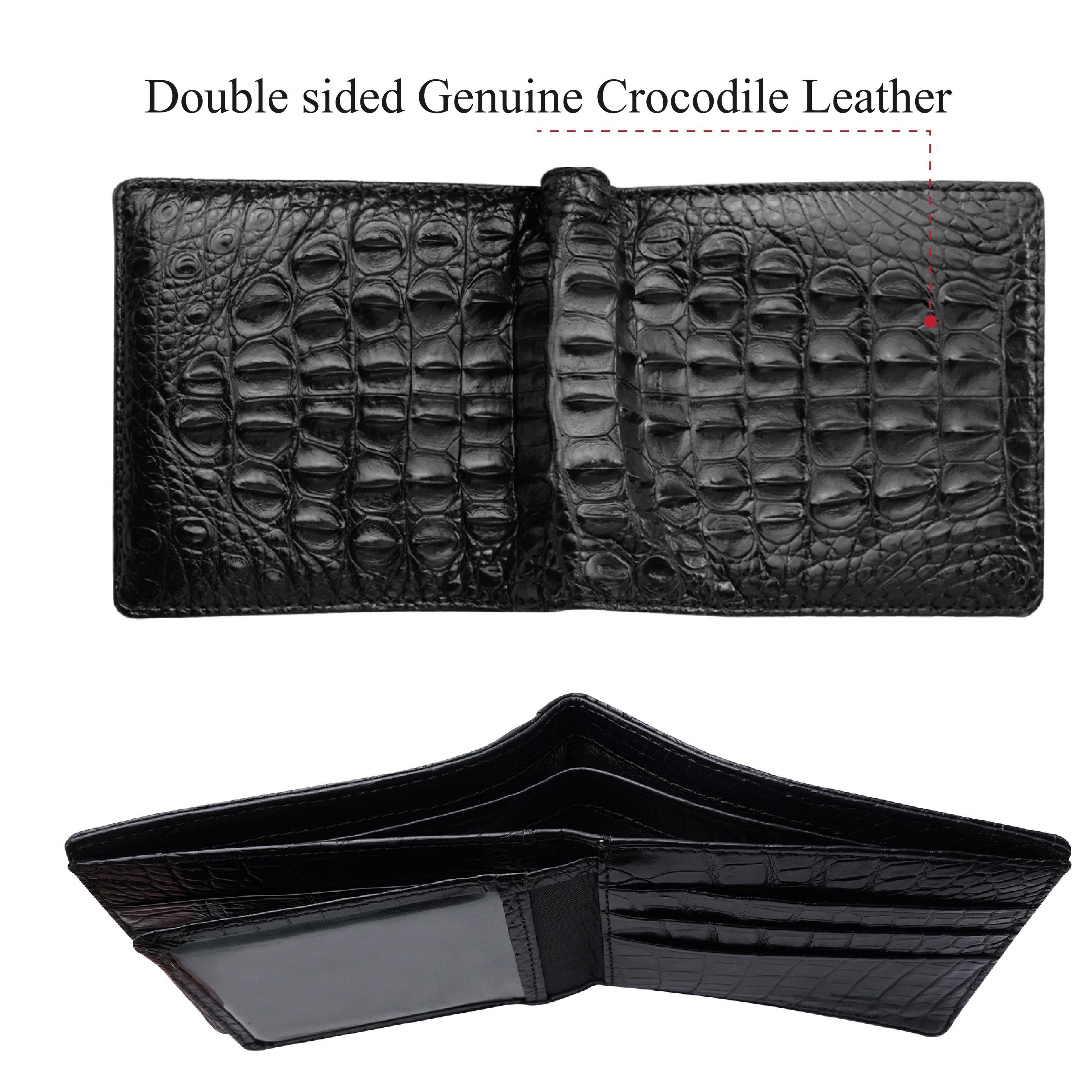 Double Side Alligator Black Leather Bifold Wallet For Men RFID Blocking | VINAM-98