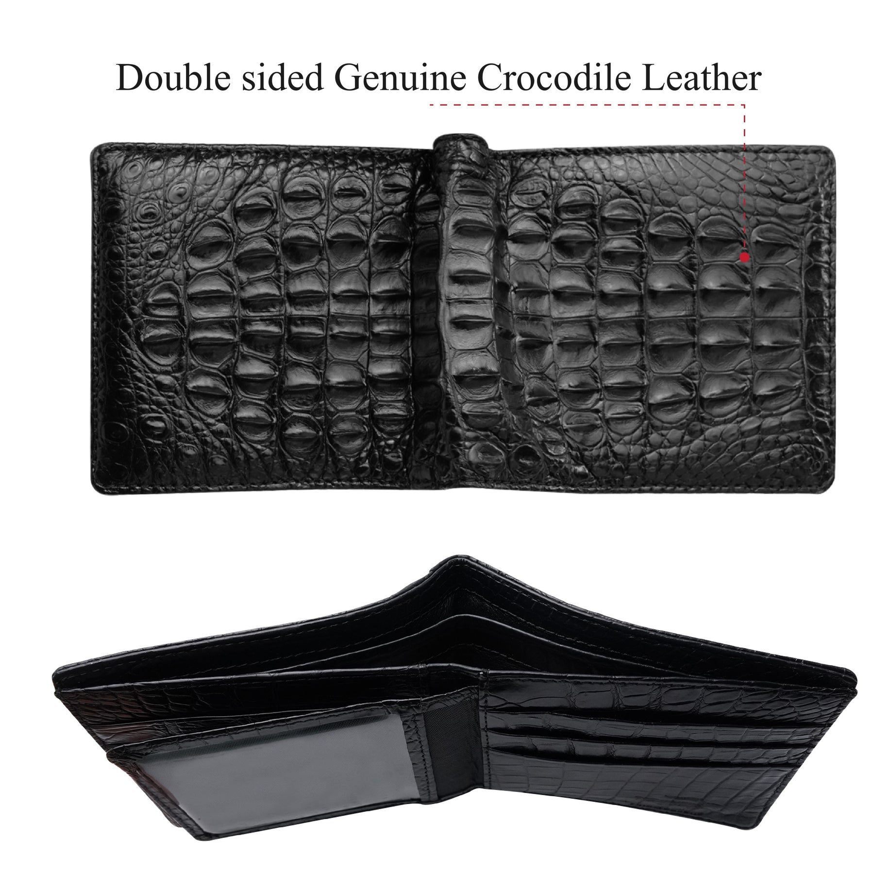 Double Side Alligator Black Hornback Leather Bifold Wallet For Men RFID Blocking | VINAM-98