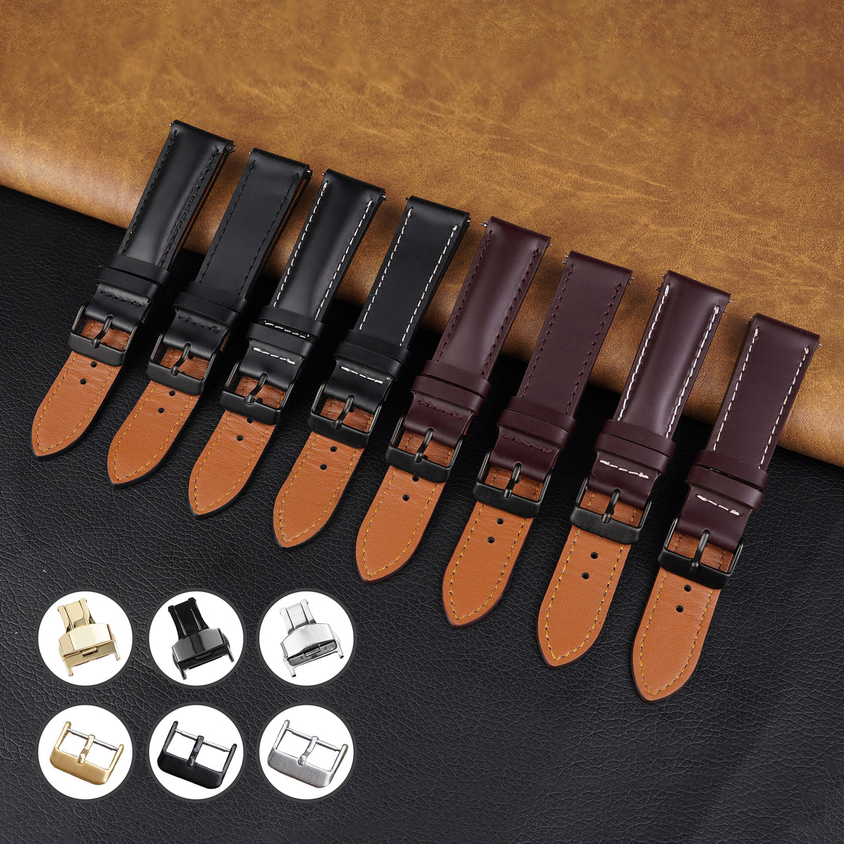 Vintage Slim Hand-Stitched Tan Brown Leather Watch Band