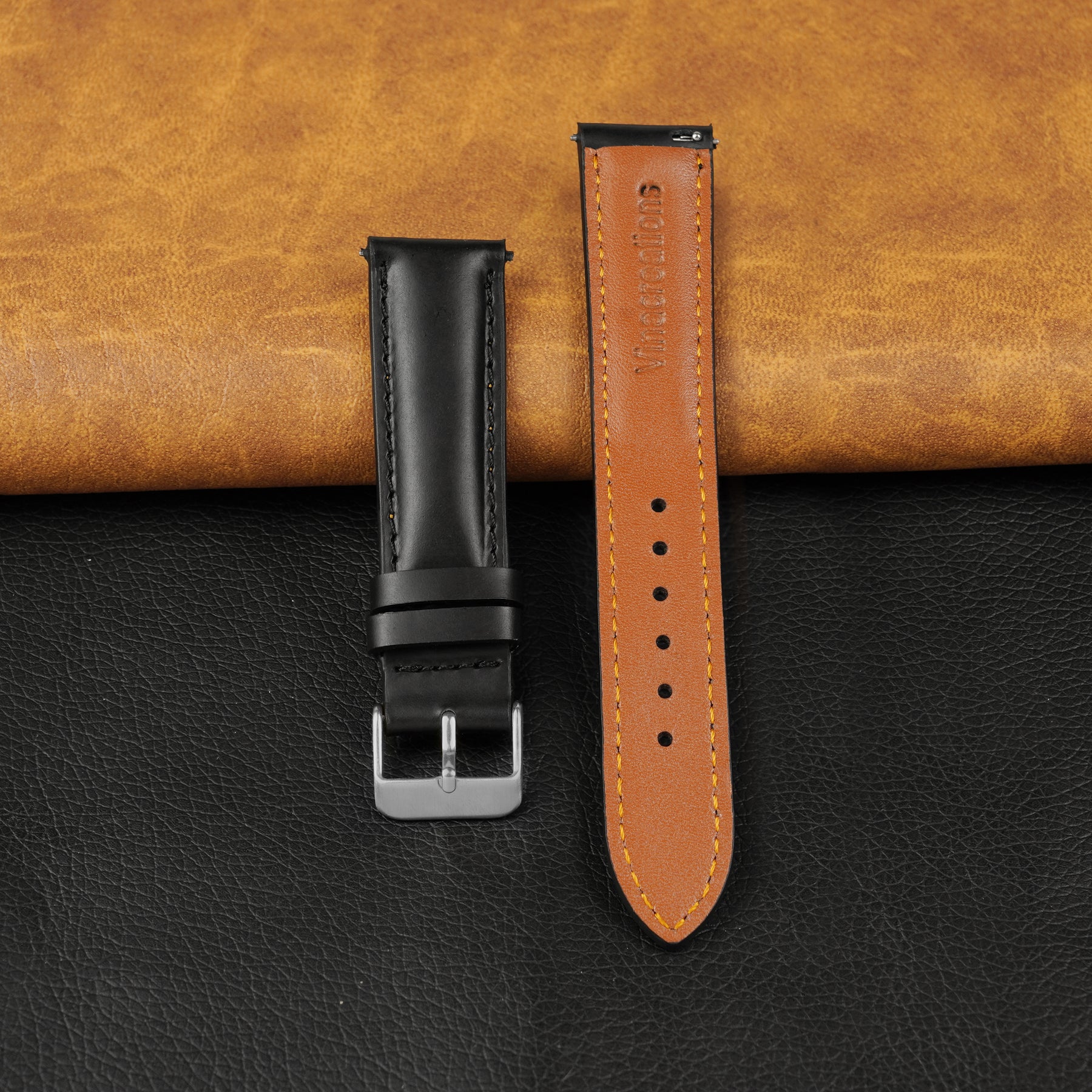 Padded Black Leather Watch Strap