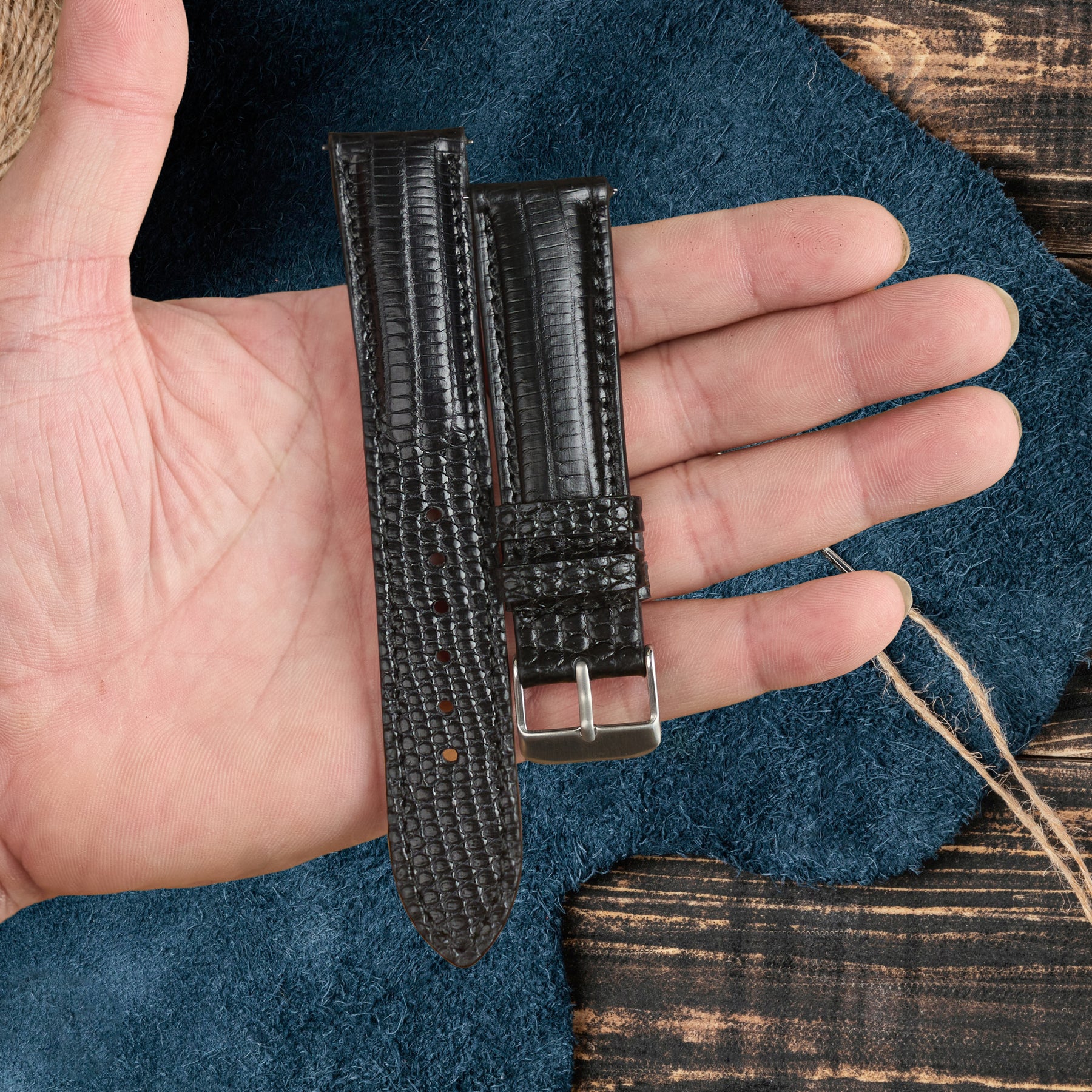 Black Lizard Leather Watch Strap DH-91