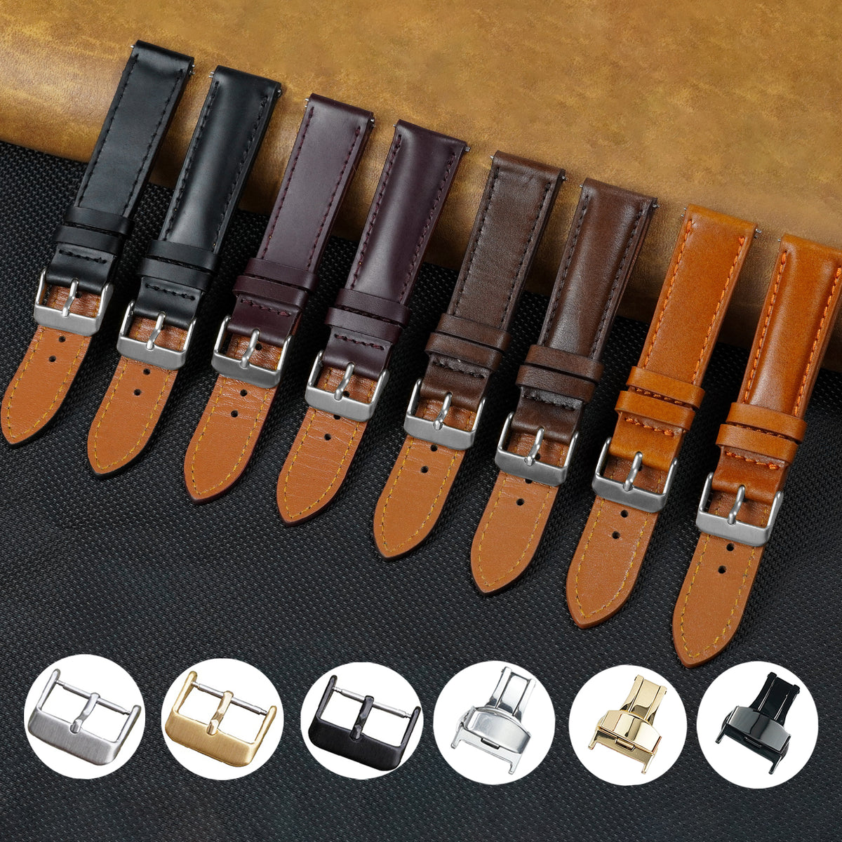 Padded Navy Blue Leather Watch Strap