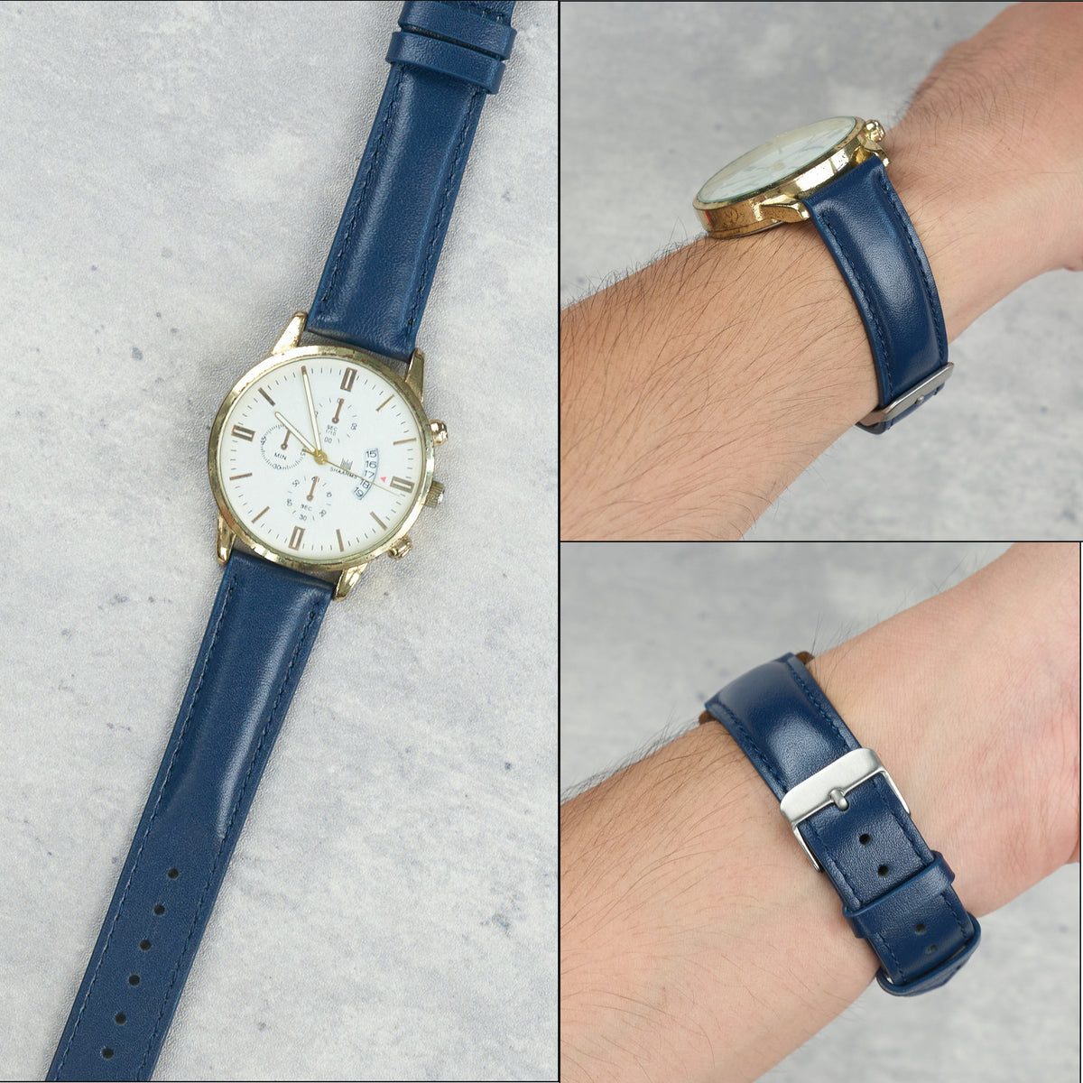 Padded Navy Blue Leather Watch Strap