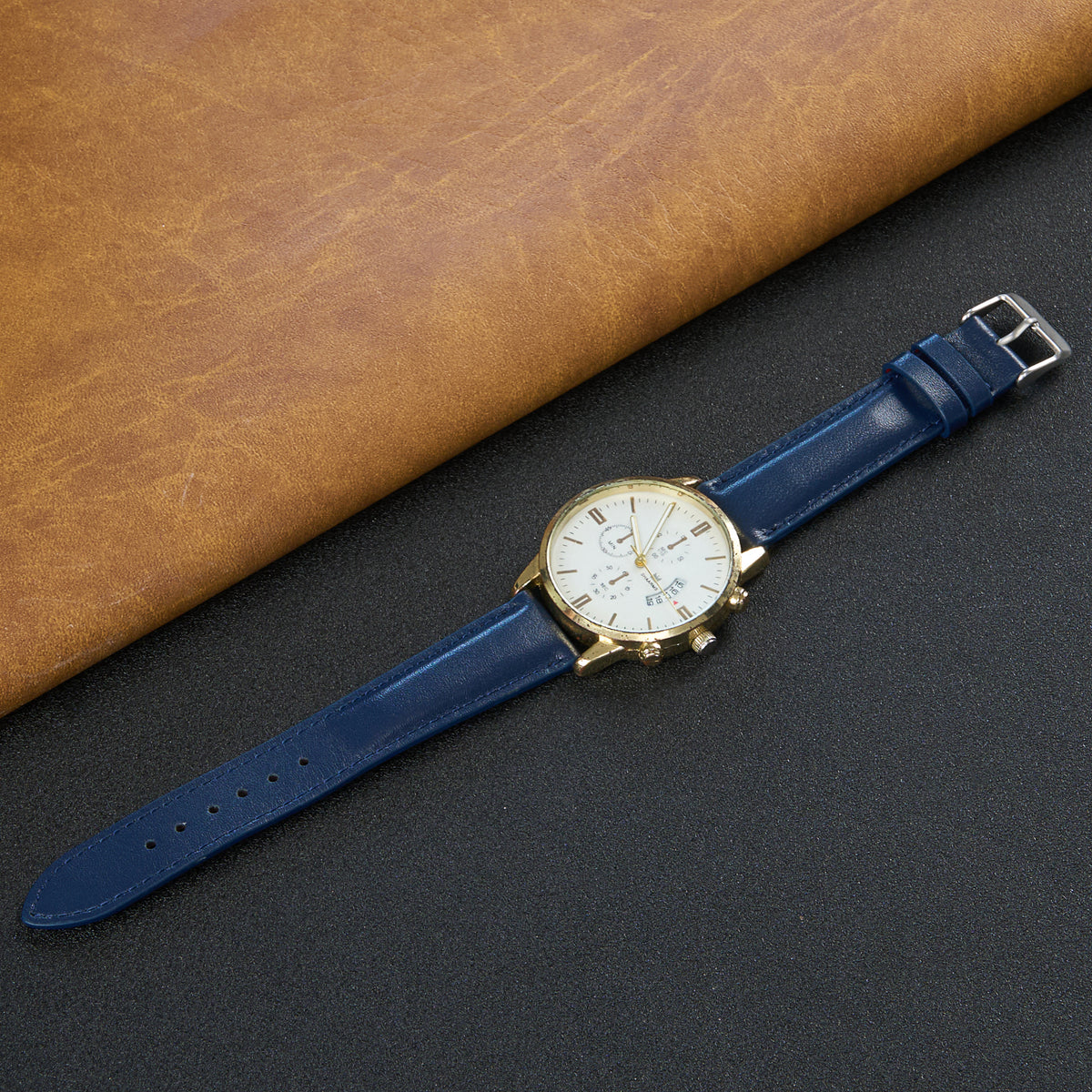 Padded Navy Blue Leather Watch Strap