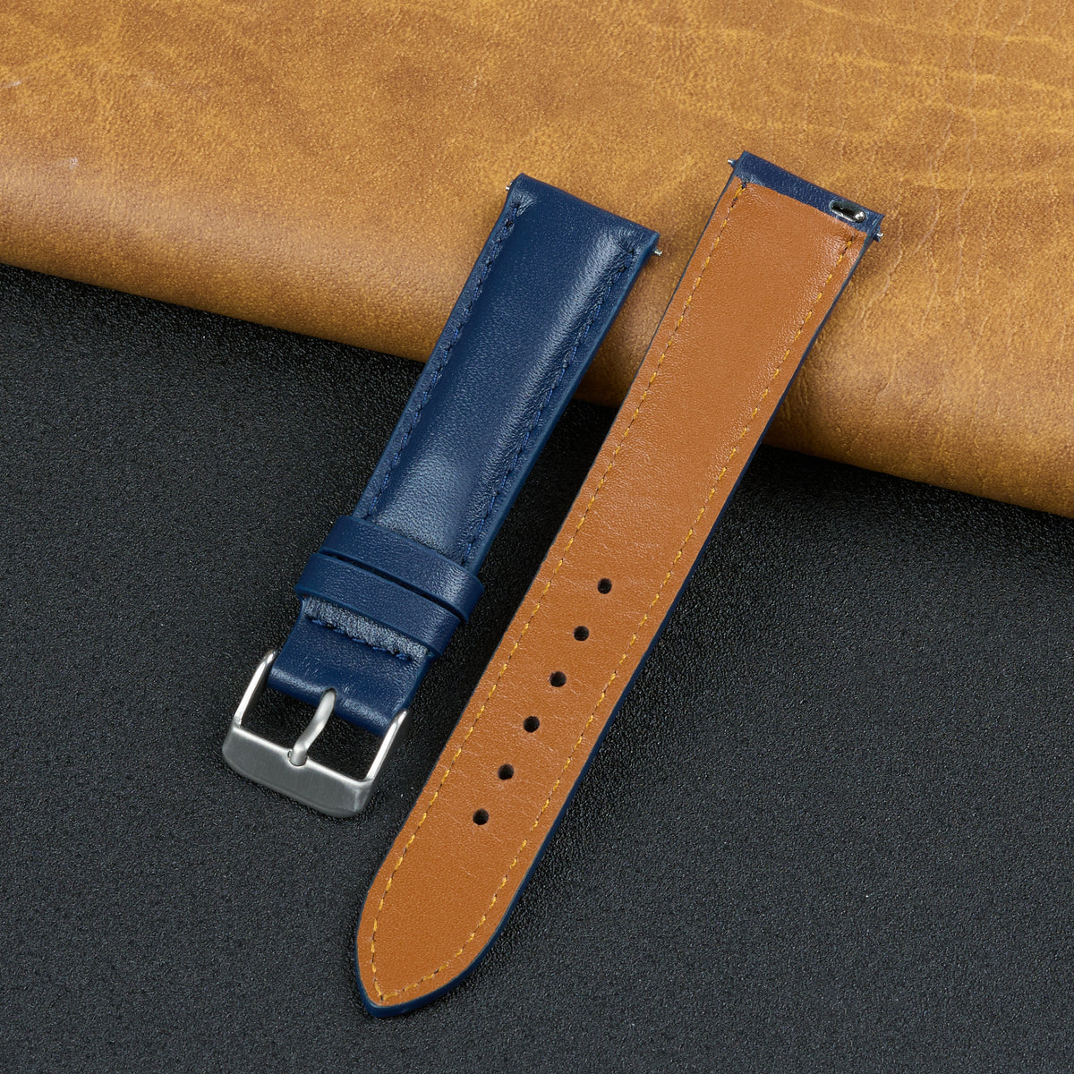 Padded Navy Blue Leather Watch Strap