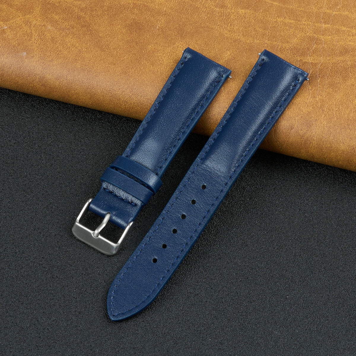 Padded Navy Blue Leather Watch Strap