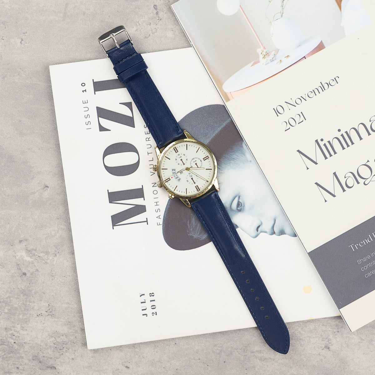 Padded Navy Blue Leather Watch Strap
