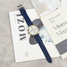 Padded Navy Blue Leather Watch Strap