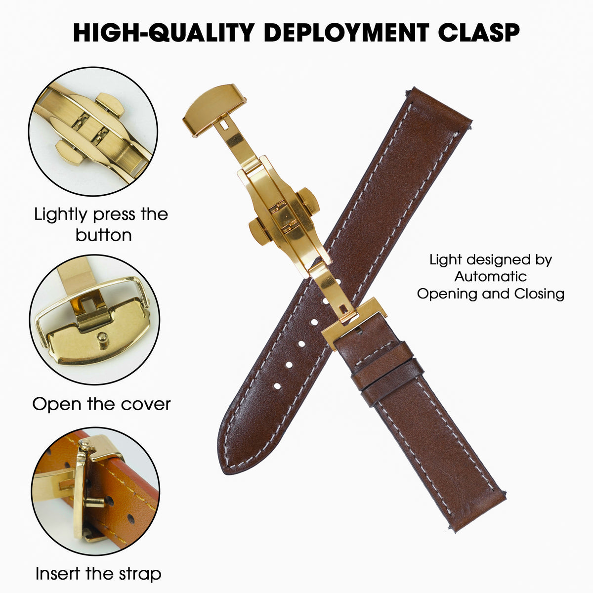 Deployment Dark Brown Flat Full Grain with White Stiching Leather Watch Strap DH-NO-213D
