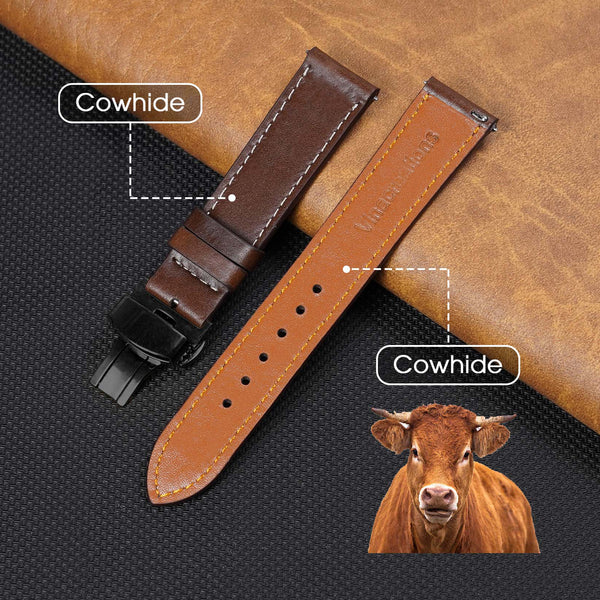 Deployment Dark Brown Flat Full Grain with White Stiching Leather Watch Strap DH-NO-213D