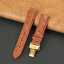 Brown Ostrich Leather Watch Strap with Deployment Clasp