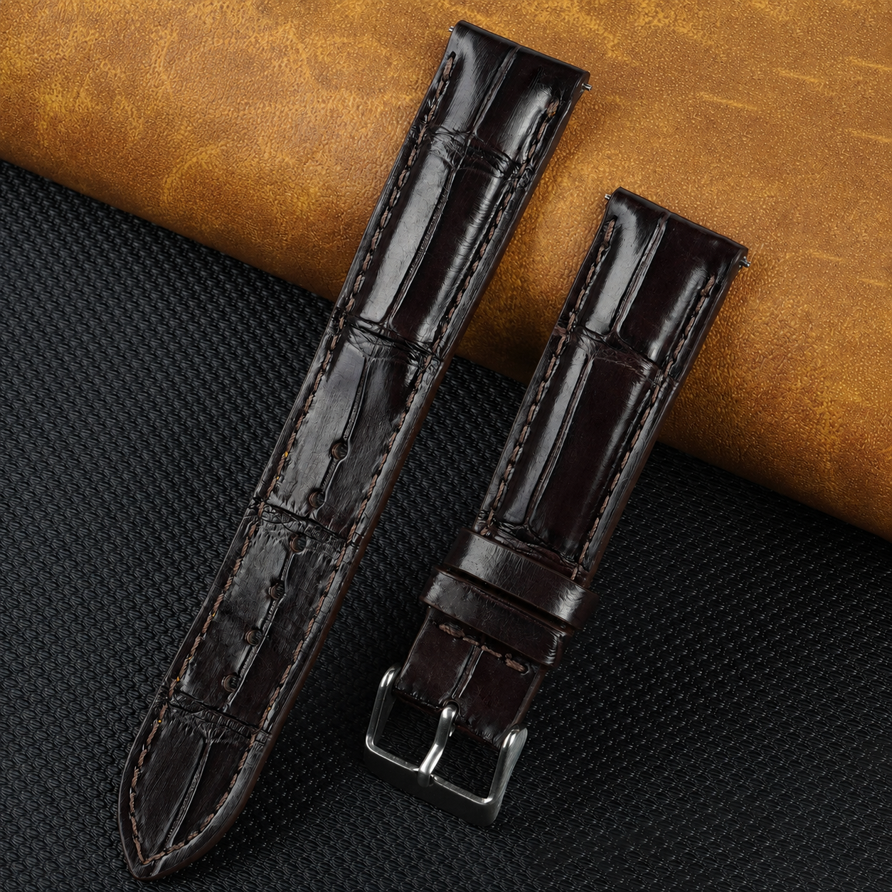 Dark brown Alligator Leather Watch Strap