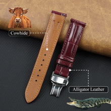 Burgundy Alligator Leather Watch Strap with Deployment Clasp