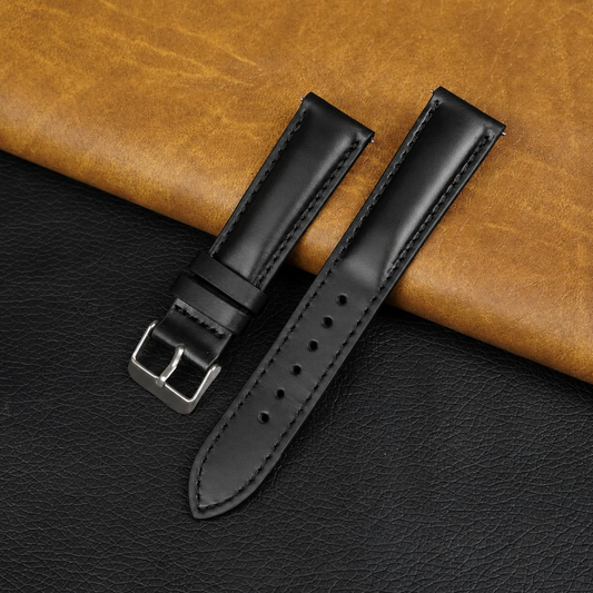 Padded Black Leather Watch Strap