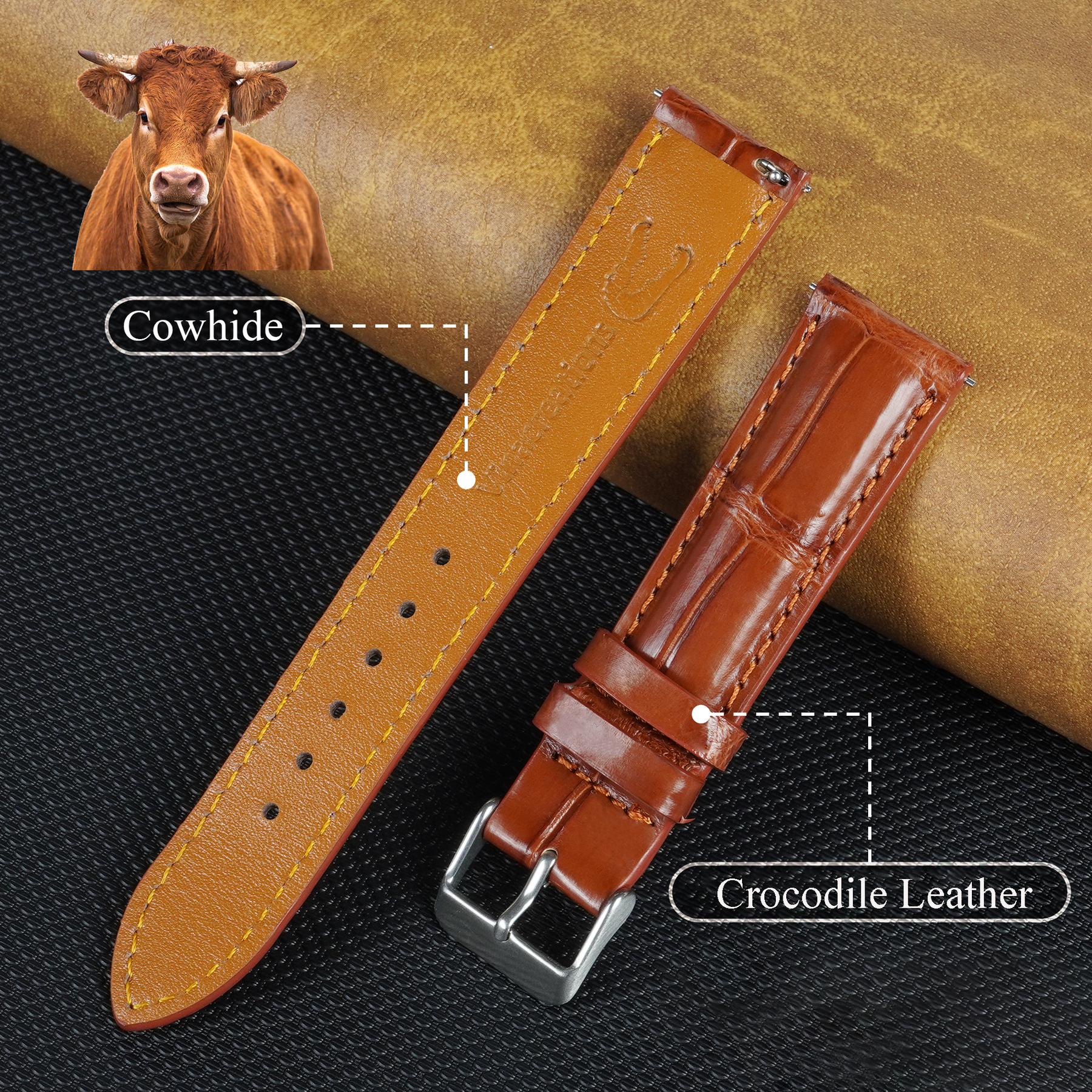 Light Brown Alligator Leather Watch Strap