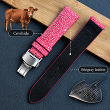 Padded Pink Stingray Leather Watch Strap with Deployment Clasp