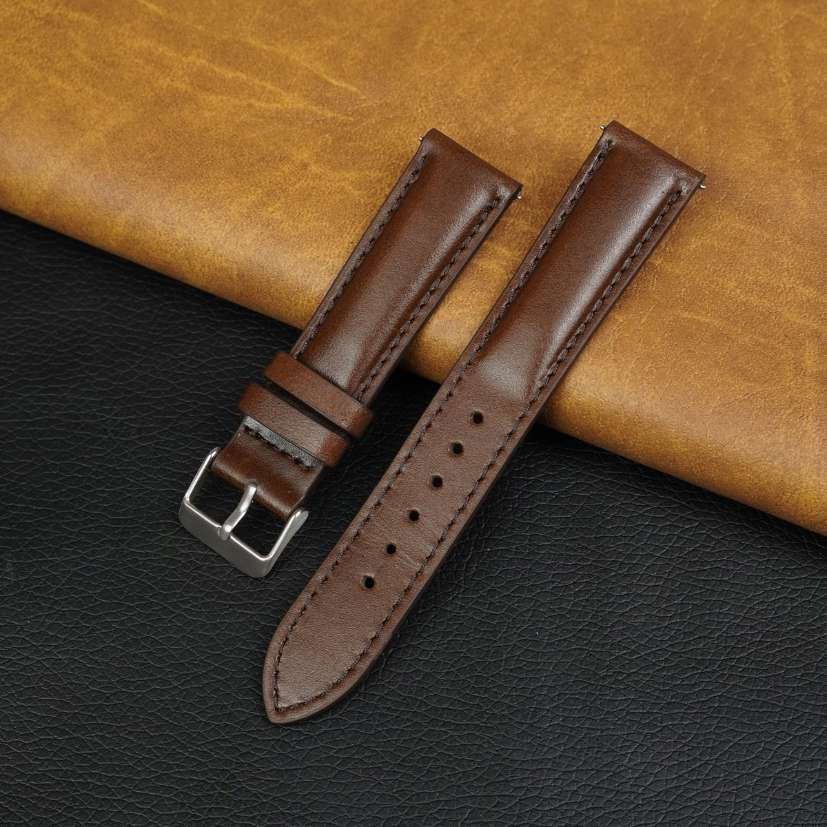 Padded Dark Brown Leather Watch Strap