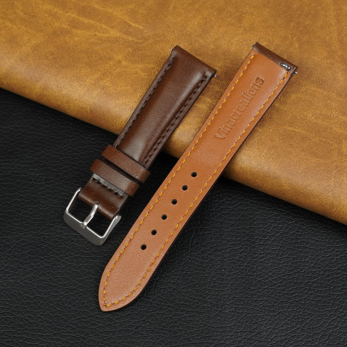 Padded Dark Brown Leather Watch Strap