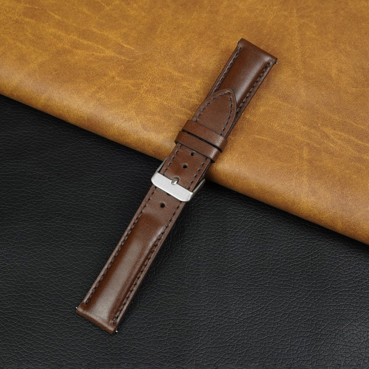 Padded Dark Brown Leather Watch Strap